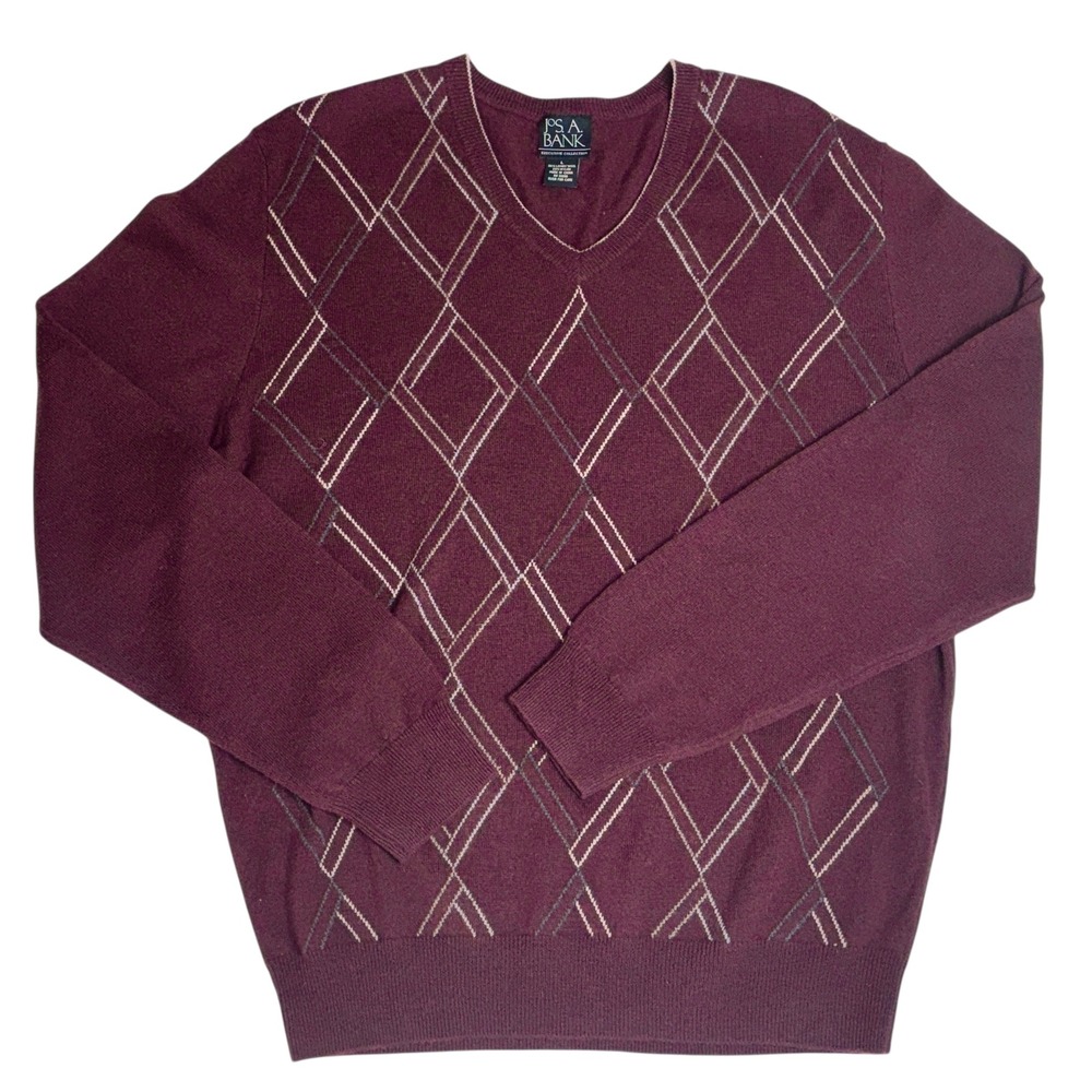 Jos.‎ A. Bank Executive Collection  Lambswool V Neck Argyle Sweater Sz Large